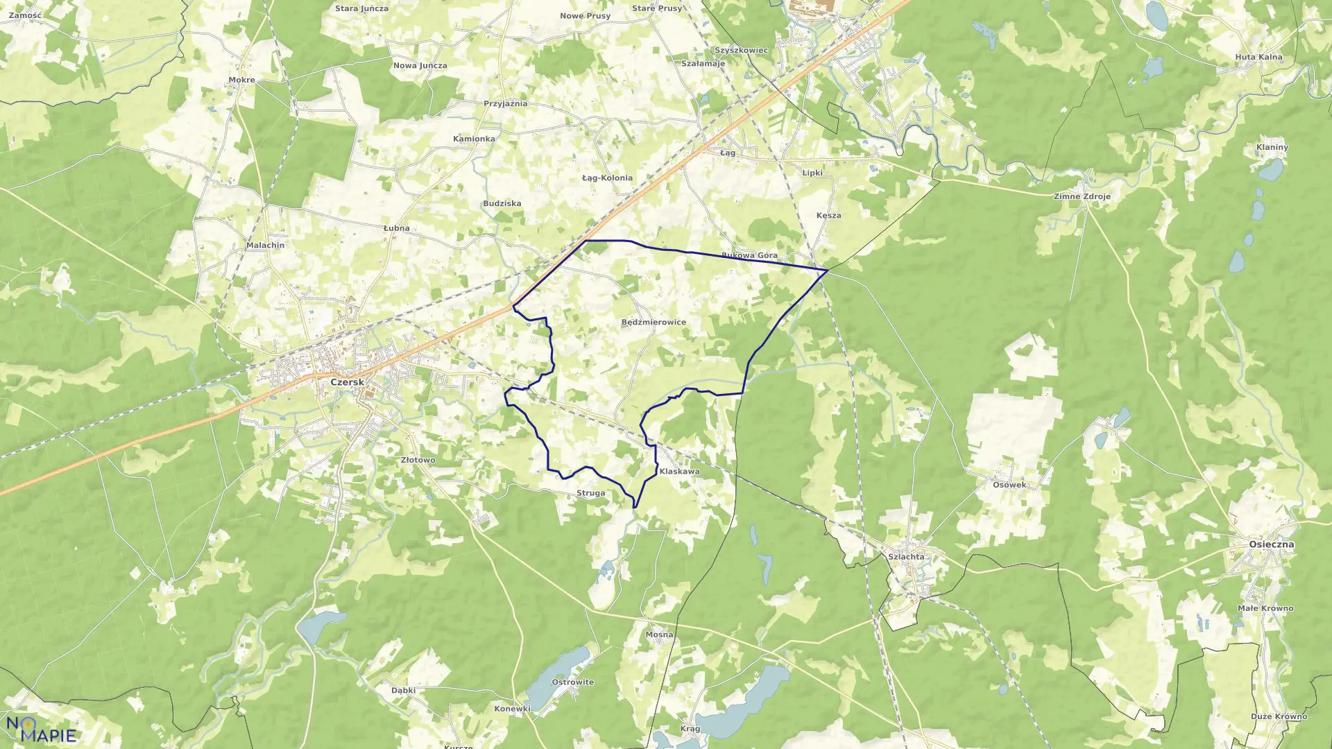 Mapa obrębu Będźmierowice w gminie Czersk