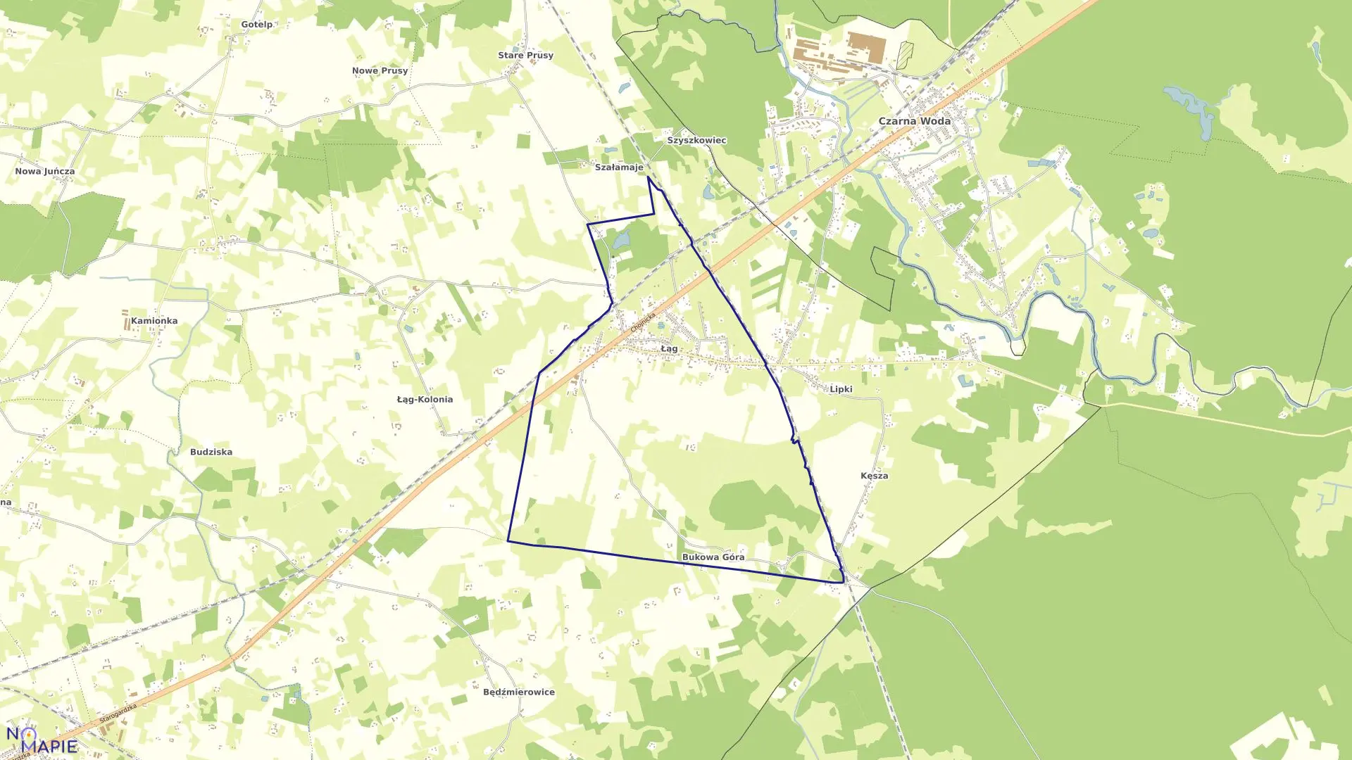 Mapa obrębu Łąg w gminie Czersk