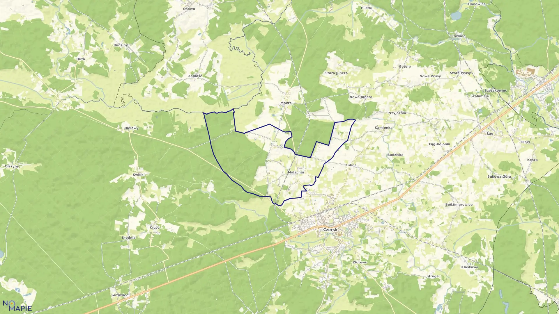 Mapa obrębu Malachin w gminie Czersk